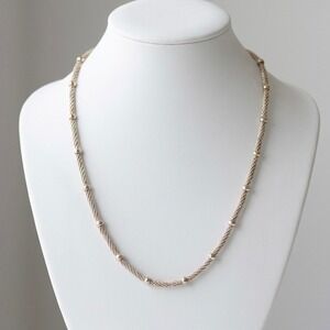 Woven Mesh Multi Strand Bead Accent Necklace Silver Tone Classic Minimalism